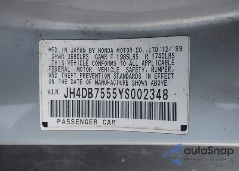 2000 Acura Integra Ls z USA, uszkodzony, nr VIN JH4DB7555YS002348